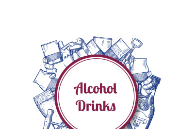 Vector hand drawn alcohol drink bottles and glasses