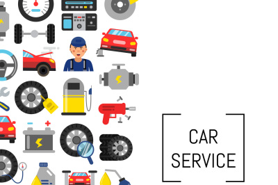 Vector background with flat style car service elements and place for t