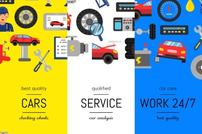 Vector vertical web banners illustration with flat style car service e