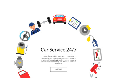 Vector flat style car service elements in circle