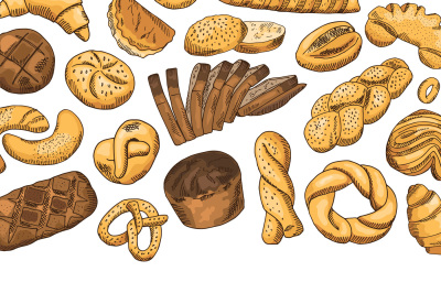 Vector hand drawn colored bakery elements illustration