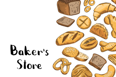 Vector hand drawn colored bakery elements