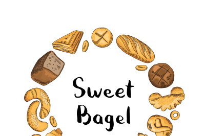 Vector hand drawn colored bakery elements