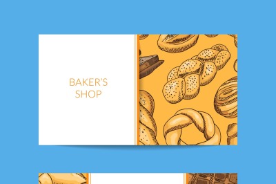 Vector business card template for shop, delivery with hand drawn baker