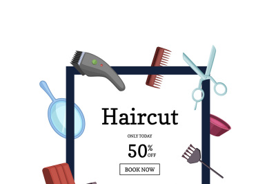 Vector frame with hairdresser or barber cartoon elements illustration