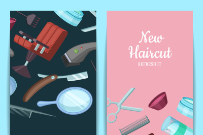 Vector vertical card or flyer illustration with hairdresser or barber 