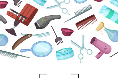 Vector hairdresser or barber cartoon elements background