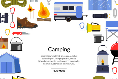 Vector flat style camping elements background illustration