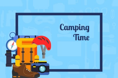 Vector pile of flat style camping elements background illustration