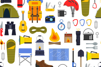 Vector flat style camping elements pattern or background illustration