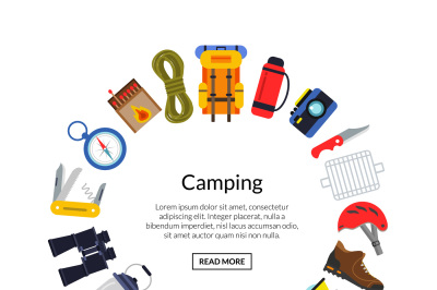 Vector flat style camping elements illustration