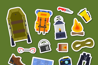 Vector set of flat style camping elements stickers