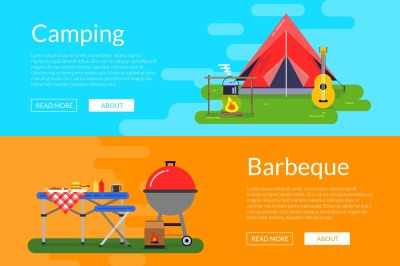 Vector flat style camping elements banners illustration