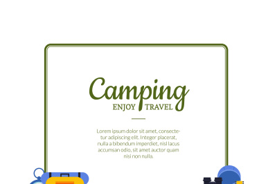 Vector frame with flat style camping elements illustration