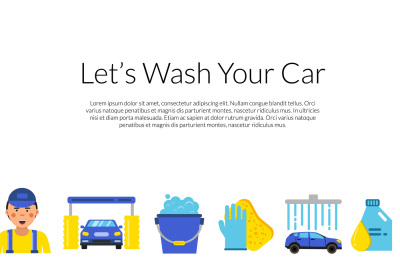 Vector background with car wash flat icons