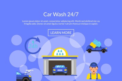 Vector page illustration with car wash flat icons