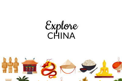 Vector flat style china elements and sights illustration