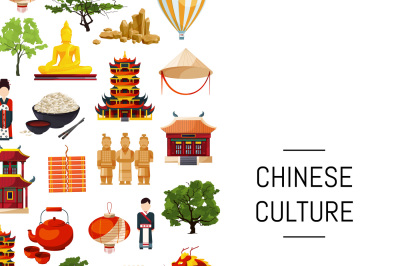 Vector flat style china elements and sights background illustration