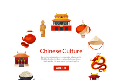 Vector flat style china elements and sights