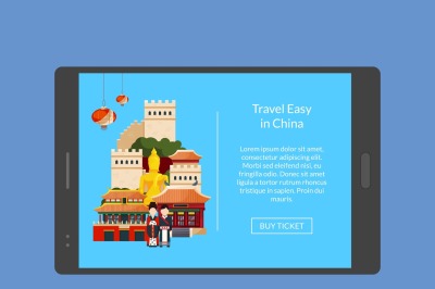 Travel in china banner on tablet