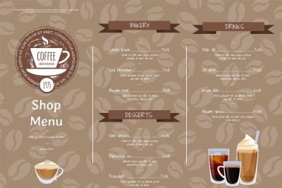 Vector coffee shop horizontal menu template