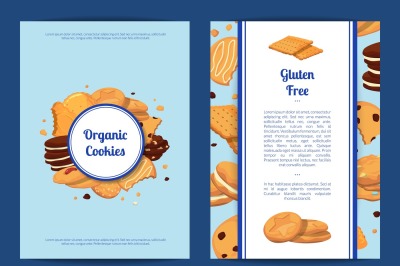 Vector card or flyer templates set with cartoon cookies