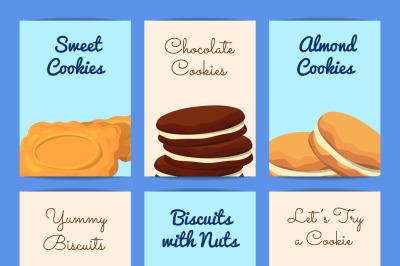 Vector card or flyer templates set with cartoon cookies