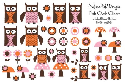 Pink Owl Clipart