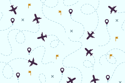 Airplane flights pattern. Plane travel&2C; avia traveling routes and avia