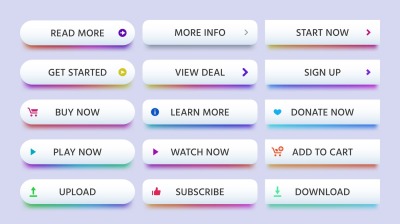 Rectangle button. Call to action buttons, learn or read more and buy n