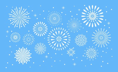 Fireworks explosion. Celebration fuego fire or firework vector holiday