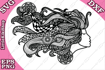 Zentangle Girl Monogram Svg, MANDALA GIRL SVG, Fair Girl cut file