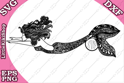 Zentangle Mermaid Monogram Svg, MANDALA MERMAID SVG, Mermaid cut file