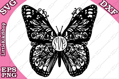Zentangle Butterfly Monogram Svg, MANDALA BUTTERFLY, Butterfly cut fil