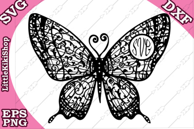 Zentangle Butterfly Monogram Svg, MANDALA BUTTERFLY
