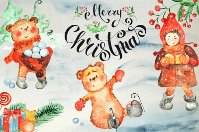 Merry Christmas watercolor collection
