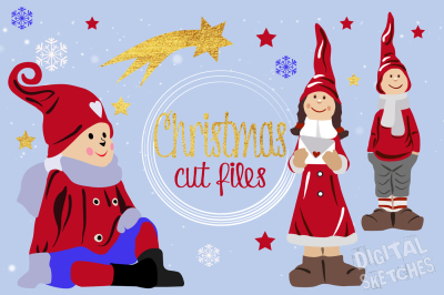 Christmas Cut File Set Gnome Imp Elf Snowflakes Christmas Stars Stars