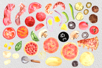 Watercolor Pizza Clip Art Set