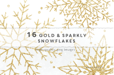 Gold glitter snowflakes clip art, Christmas clipart