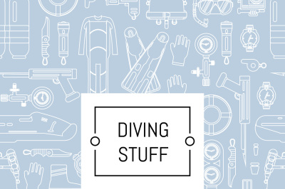 Vector underwater diving linear style background with place for text