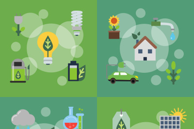 Vector banners set of illustrations with ecology flat icons