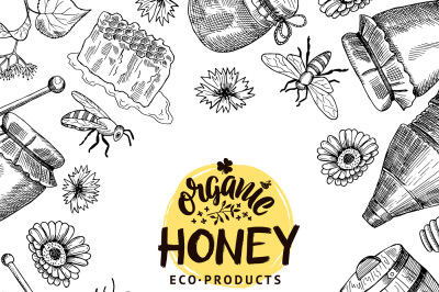 Vector background with sketched honey elements