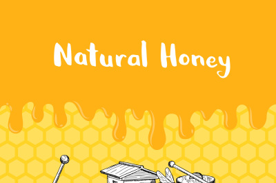 Vector illustration with honey elements, dripping honey and place for 