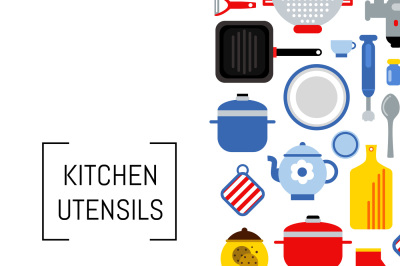 Vector flat style kitchen utensils background illustration with place 