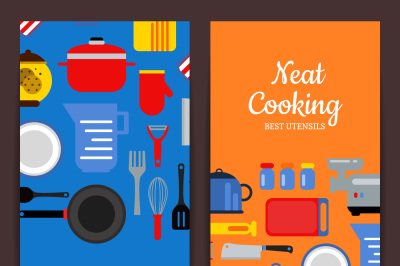 Vector flat style kitchen utensils flyer templates