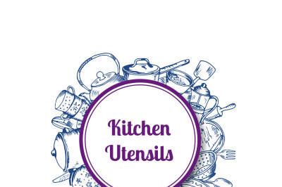 Vector hand drawn kitchen utensils circle