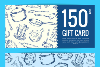 Vector discount voucher or gift card kitchen