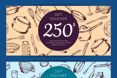 Vector gift voucher or discount card kitchen