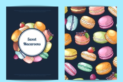 Vector card, flyer or brochure for sweet or pastry shop with colored h