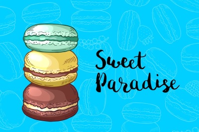 Vector background with colored hand drawn macaroons